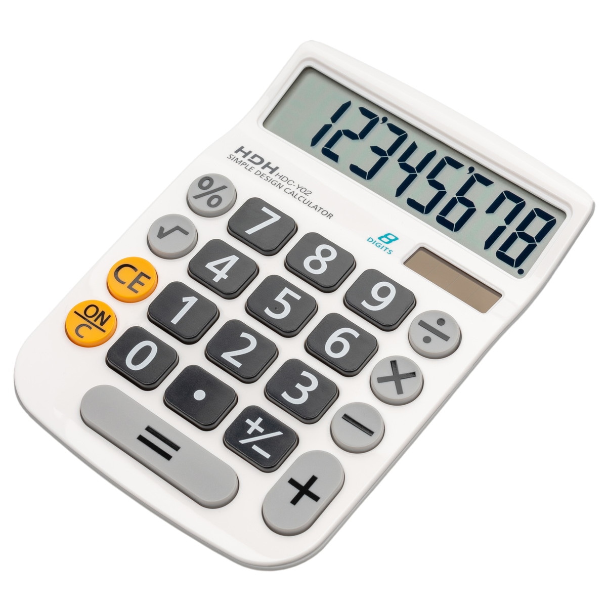 電卓 計算機 8桁 ホワイト 白 幅10.6×高さ15×奥行1.9cm ソーラー シンプル ボタンが大きい 押しやすい HDC-Y02