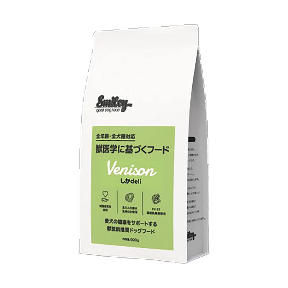 Smiley しか deli 内容量 600g 全年齢 全犬種対応 ノンオイルコーティング グルテンフリー 低GI配合 ミートミール不使用 国内生産 国産食材使用 香料・着色料不使用 合成酸化防止剤無添加 ドライフード ドッグフード 犬用フード 犬用
