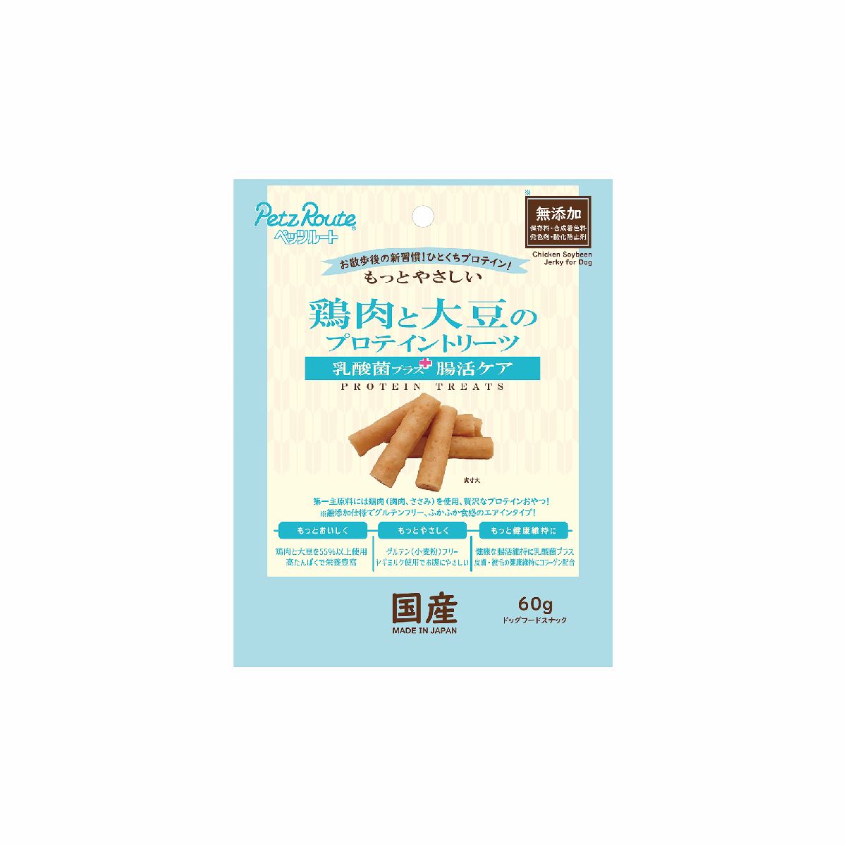 プロテイントリーツ 乳酸菌プラス 60g タンパク質 コラーゲン 犬用サプリ 鶏肉/大豆55%以上配合 皮膚/被毛の健康維持 グルコサミン コンドロイチン DHA EPA