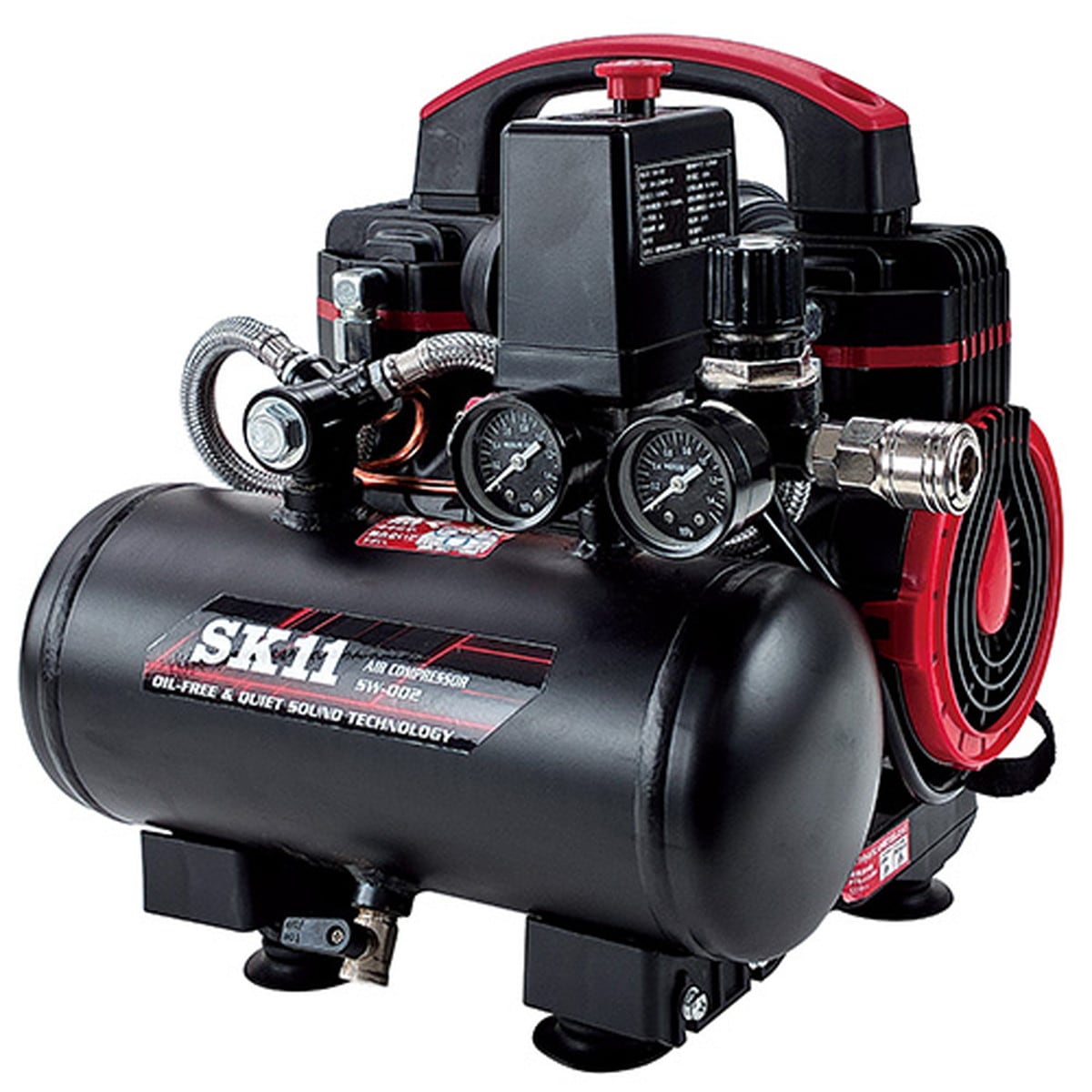 藤原産業 SK11 オイルレスエアコンプレッサー SW-002 SW-L03MPF-01 エアーコンプレッサー 小型 軽量 静音 オイルフリー