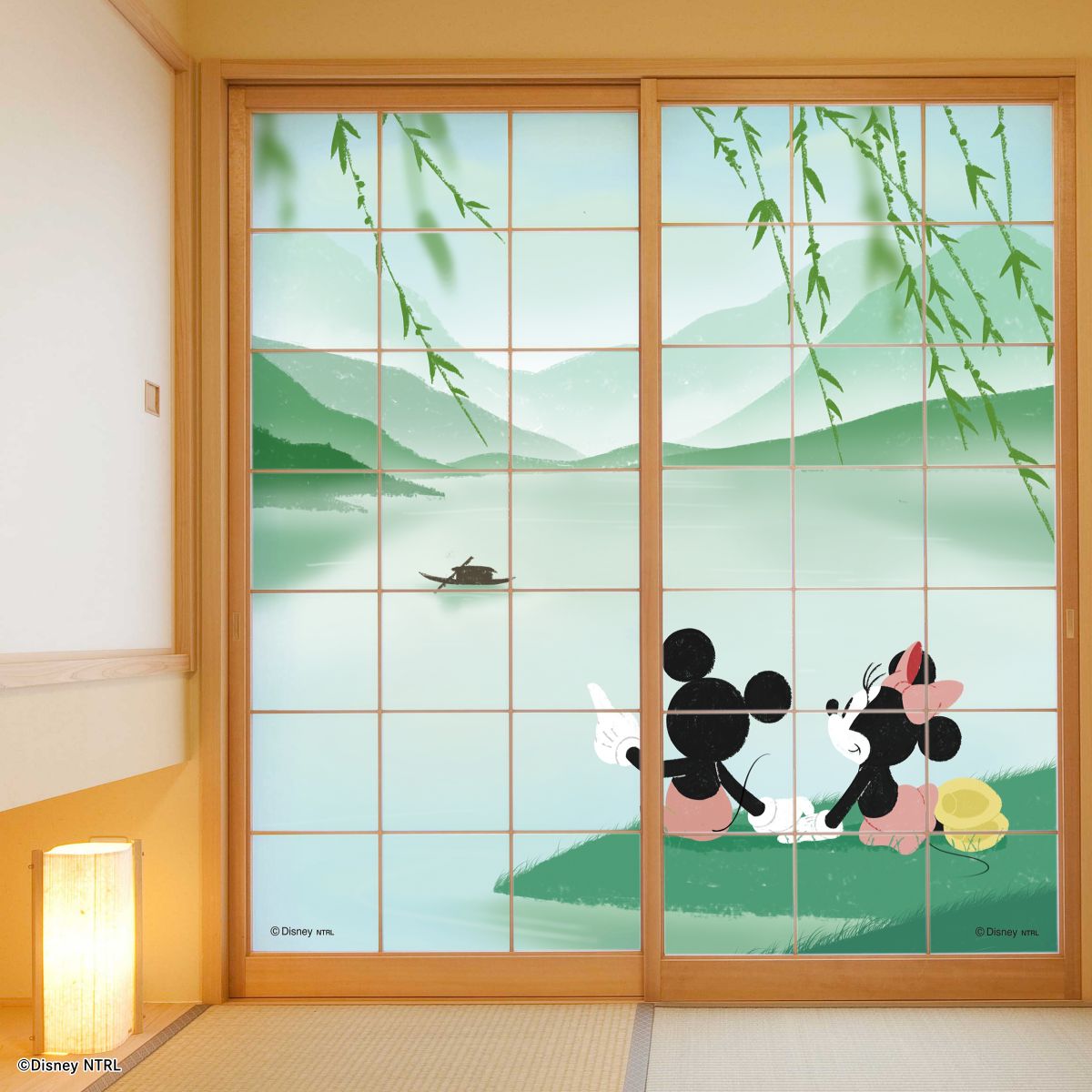 ディズニーキャラクター 障子紙 ミッキー＆ミニー 湖畔  NTLD-006S のりで貼るタイプ 幅約92cm×長さ約182cm 2枚1組 アサヒペン