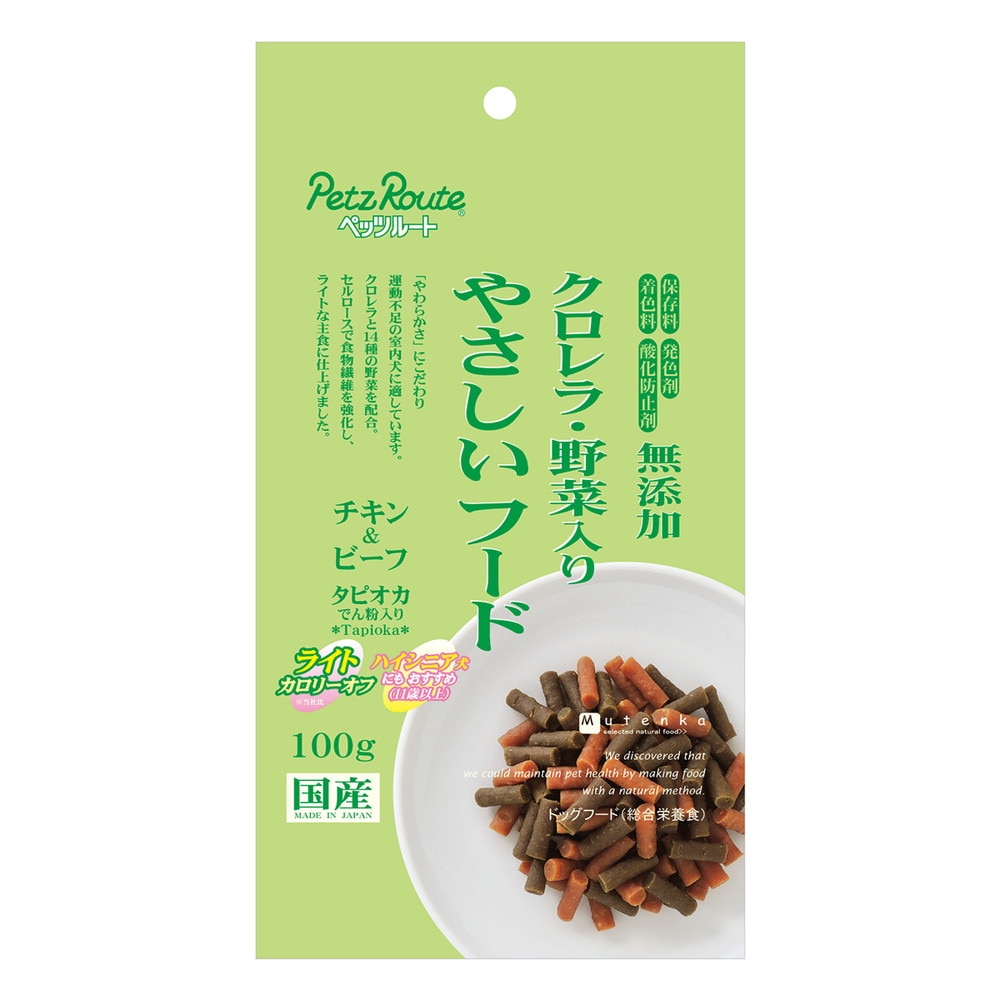 クロレラ・野菜入りやさしいフード 100g ドッグフード 半生タイプ 総合栄養食 ペッツルート 愛犬用 日本製 国産