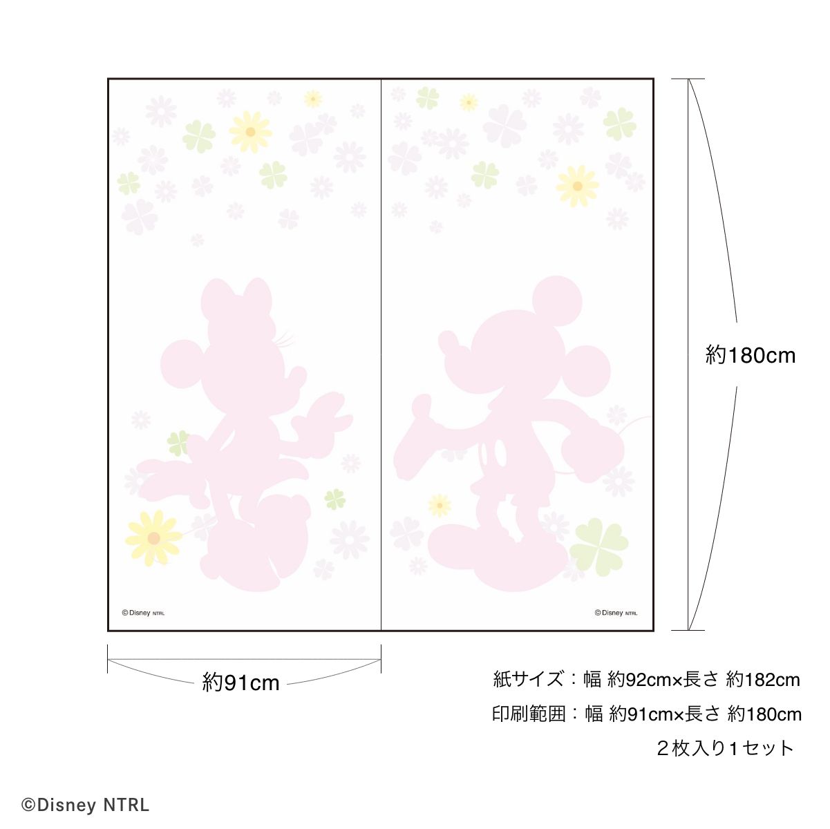 ディズニーキャラクター ふすま紙 ミッキー＆ミニー   NTLD-004F 水で貼るタイプ 再湿 襖紙 幅約92cm×長さ約182cm 2枚1組 アサヒペン