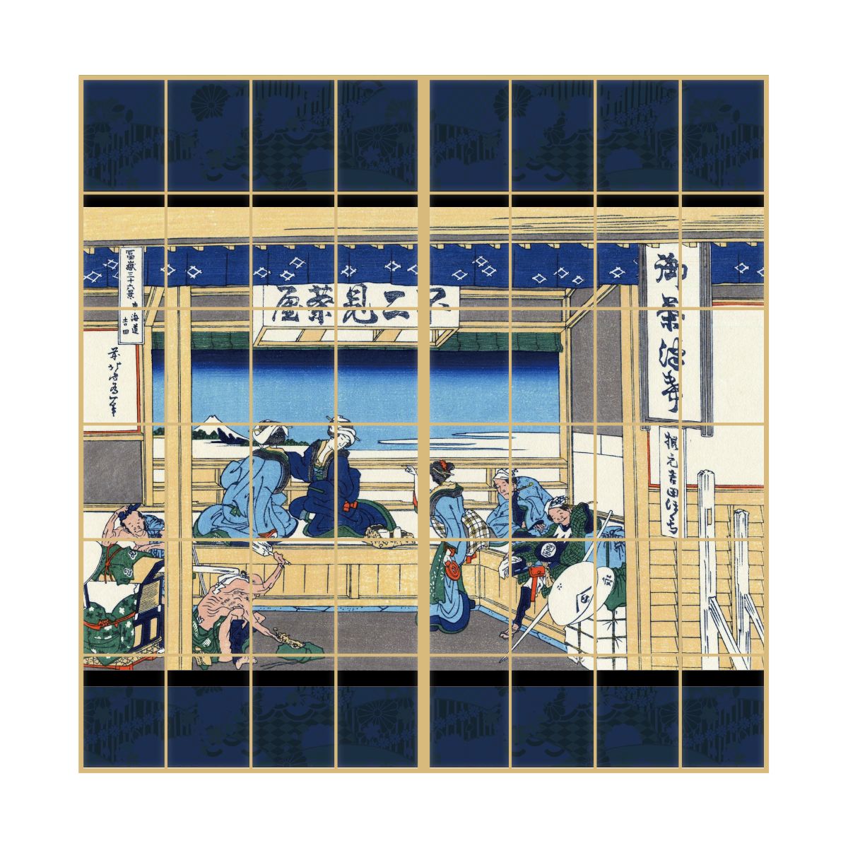 障子紙 和柄 浮世絵 葛飾北斎 東海道吉田 2枚1組 のりで貼るタイプ 幅91cm×長さ182cm JPK-038S