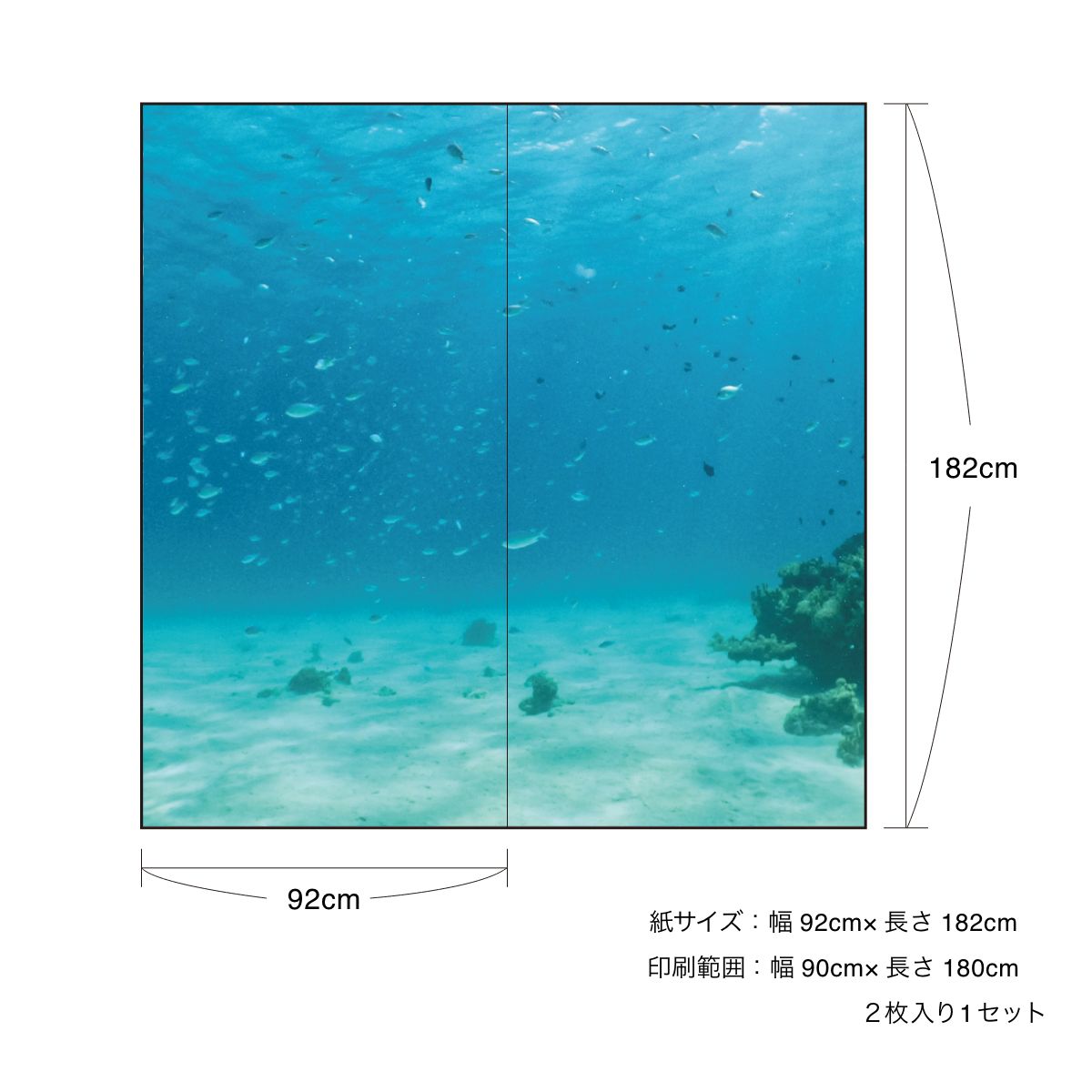 海模様 Seabed 障子紙 92cm×182cm 2枚入り のり貼りタイプ sea-05S