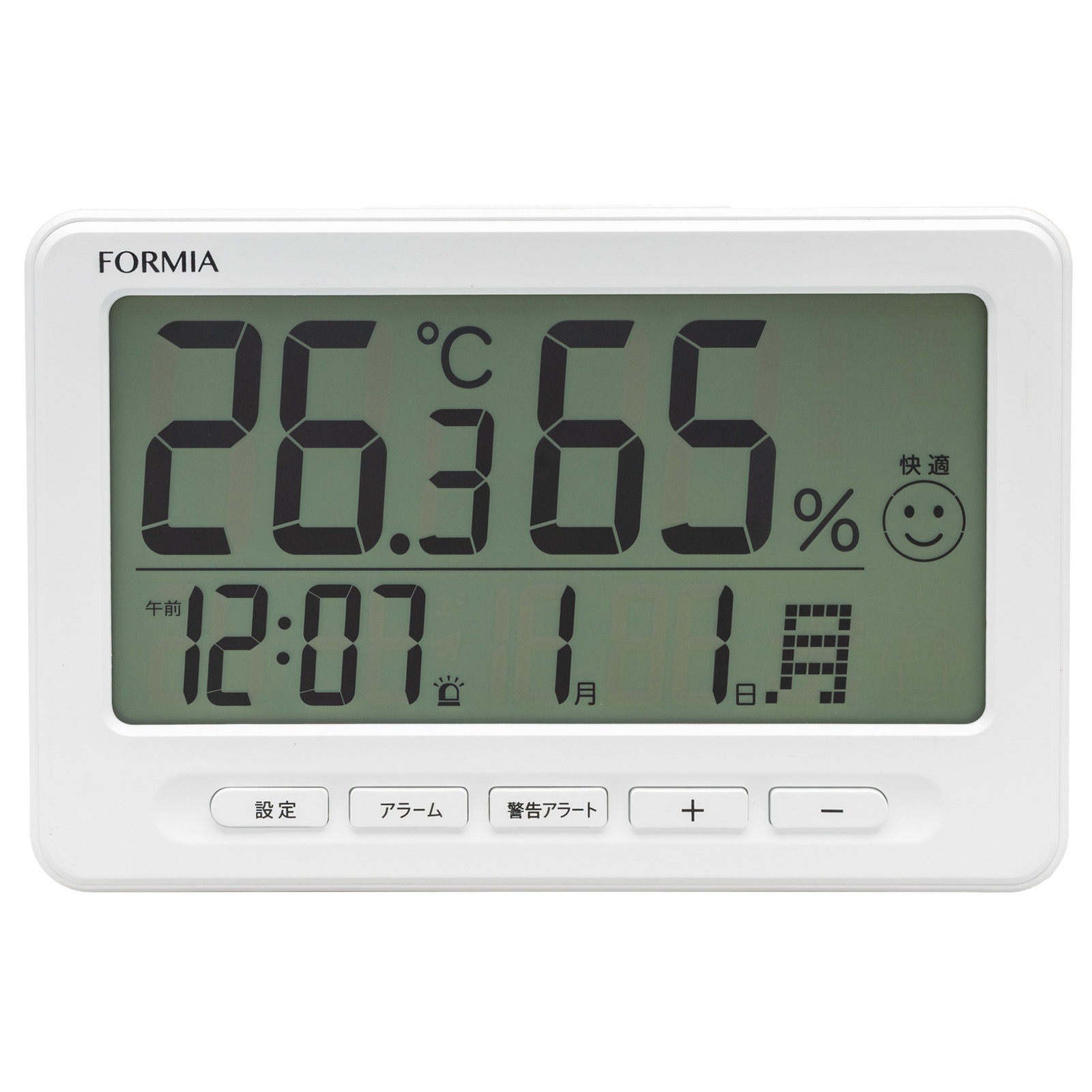 温湿度計 デジタル 置き掛け兼用 フォルミア ホワイト 白 幅15.4×奥行2.5×高10.2cm 熱中症対策 赤ちゃん 時計 目覚まし HO-006