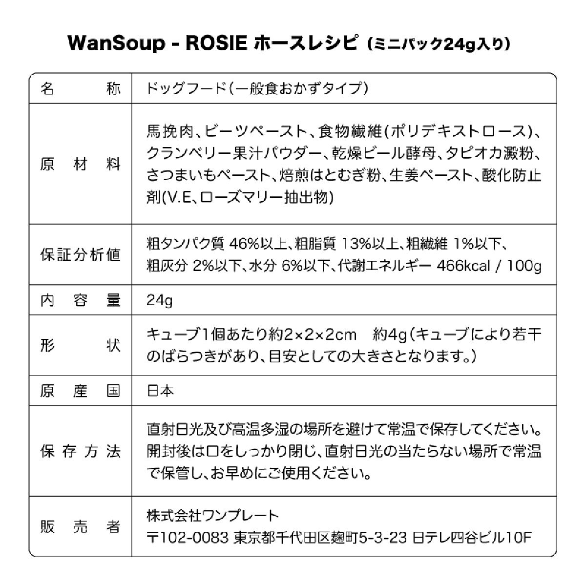 WanSoup-ROSIE ホースレシピ ミニパック 24g 高タンパク 馬肉 ビーツ クランベリー パウチタイプ ドッグフード 犬用フード おかず 抗酸化作用