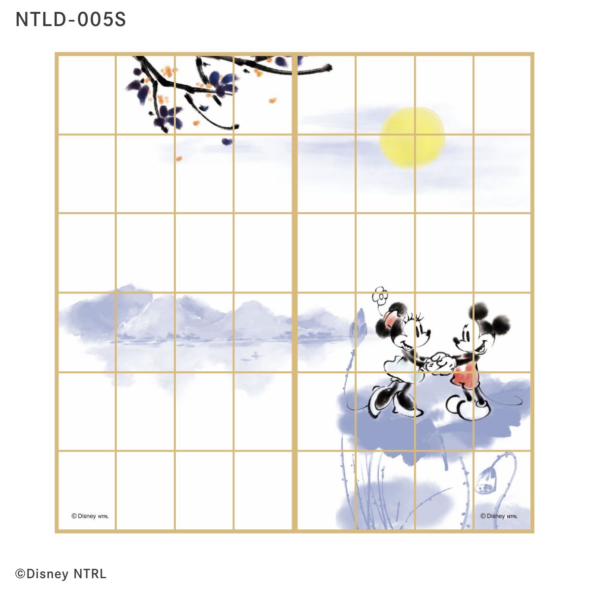 ディズニーキャラクター 障子紙 ミッキー＆ミニー 墨絵  NTLD-005S のりで貼るタイプ 幅約92cm×長さ約182cm 2枚1組 アサヒペン