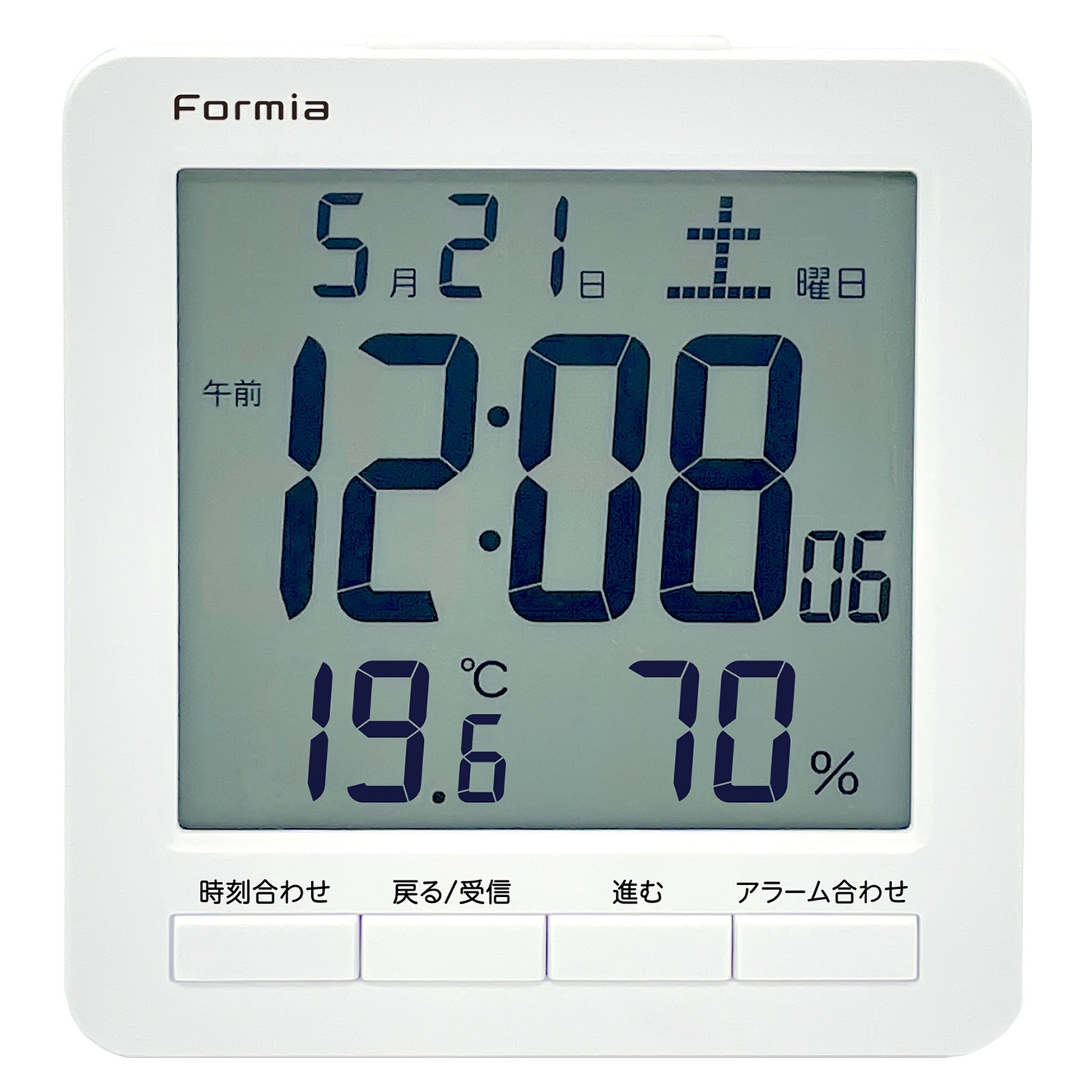 目覚まし時計 デジタル フォルミア ブラック 黒 幅16.2×奥行4.1×高8cm スヌーズ 温湿度計 ACアダプター おしゃれ HT-026BK-Y