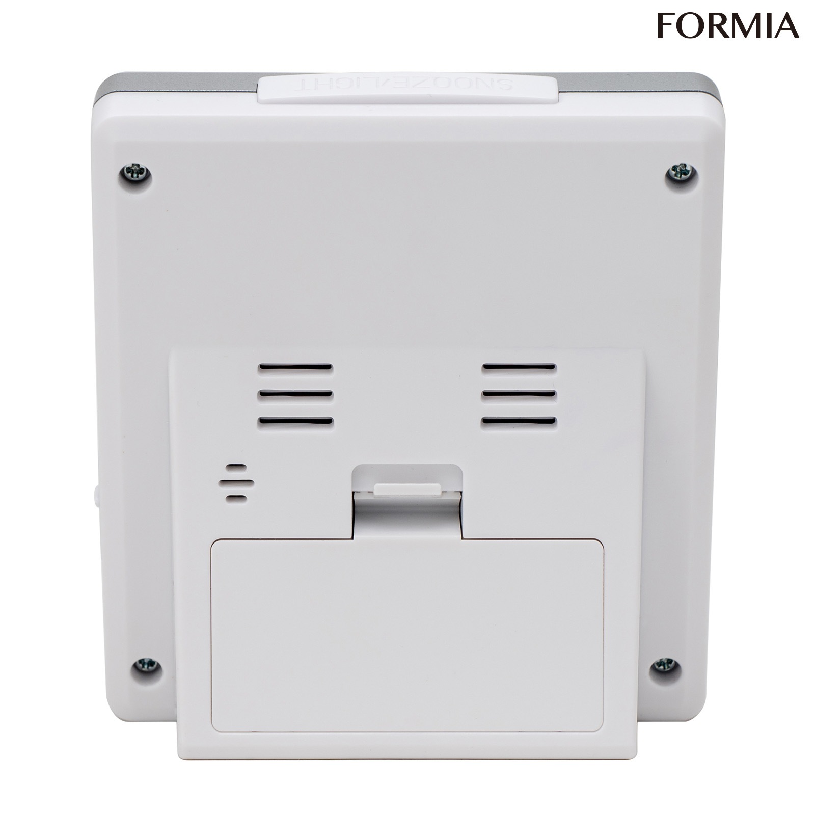 目覚まし時計 電波 デジタル フォルミア シルバー 銀 幅8.4×奥行3.6×高9.5cm スヌーズ 温湿度計 ライト 小型 HT-028RC