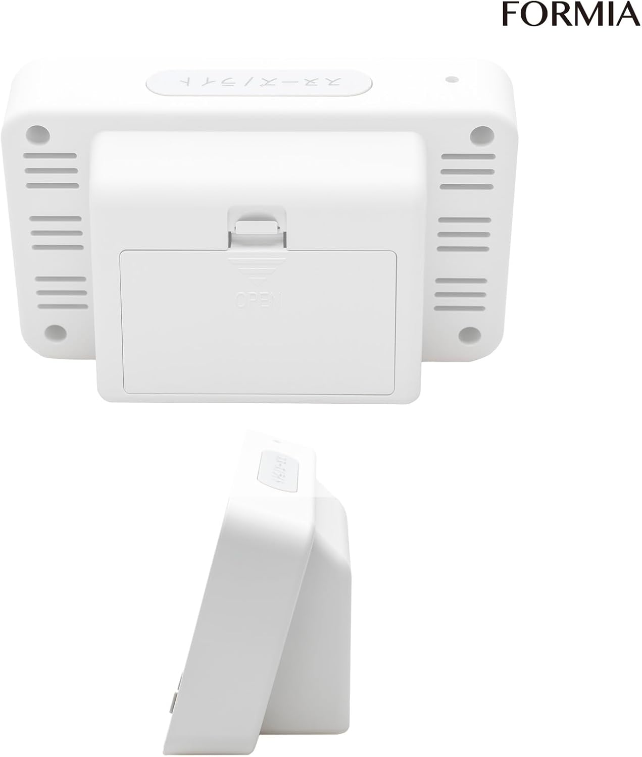 目覚まし時計 電波 デジタル フォルミア ホワイト 白 幅12×奥行5.3×高7.8cm スヌーズ 温湿度計 ライト 自動点灯 HT-039RC