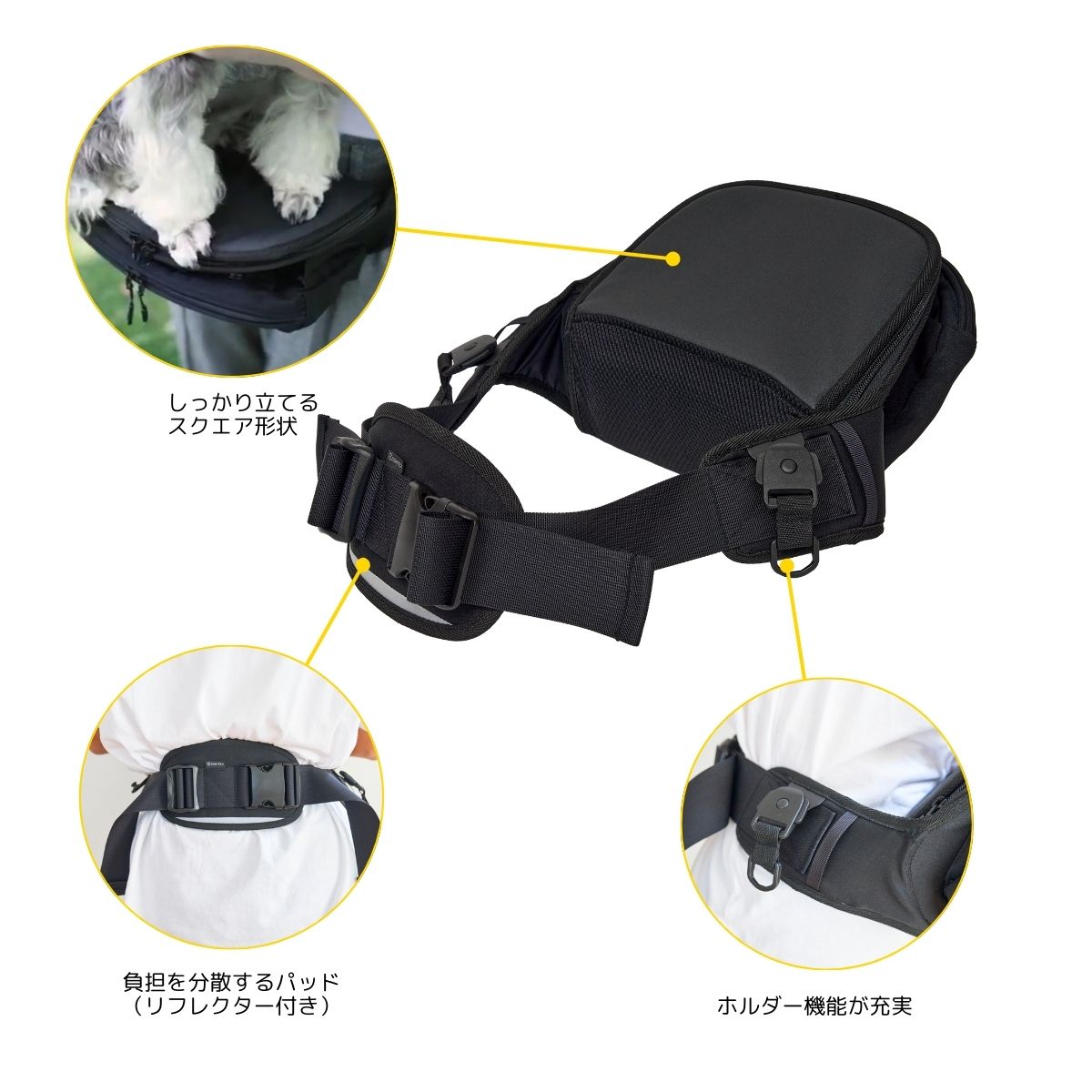 ペット用 スリング バッグ ヒップシートEX ブラック キャメル マゼンダ 犬用 猫用 抱っこひも 耐荷重 15kg お散歩バッグ お散歩ポーチ お出かけ UVカット 45%遮熱で木陰気分 ペット用品