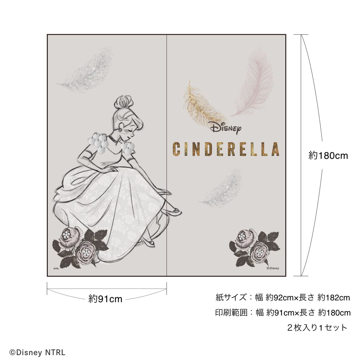 ディズニーキャラクター 障子紙 ディズニープリンセス シンデレラ  NTLP-007S のりで貼るタイプ 幅約92cm×長さ約182cm 2枚1組 アサヒペン