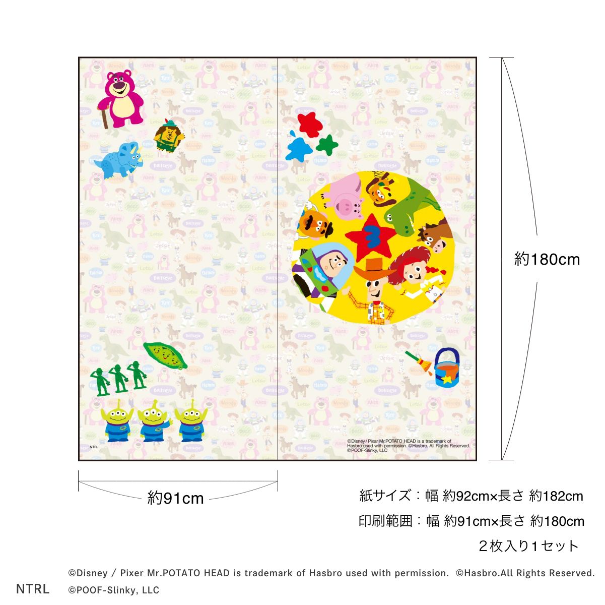 ディズニーキャラクター ピクサー ふすま紙 トイ・ストーリー3 ウッディ＆フレンズ NTLD-029F 水で貼るタイプ 再湿 襖紙 幅約92cm×長さ約182cm 2枚1組 アサヒペン