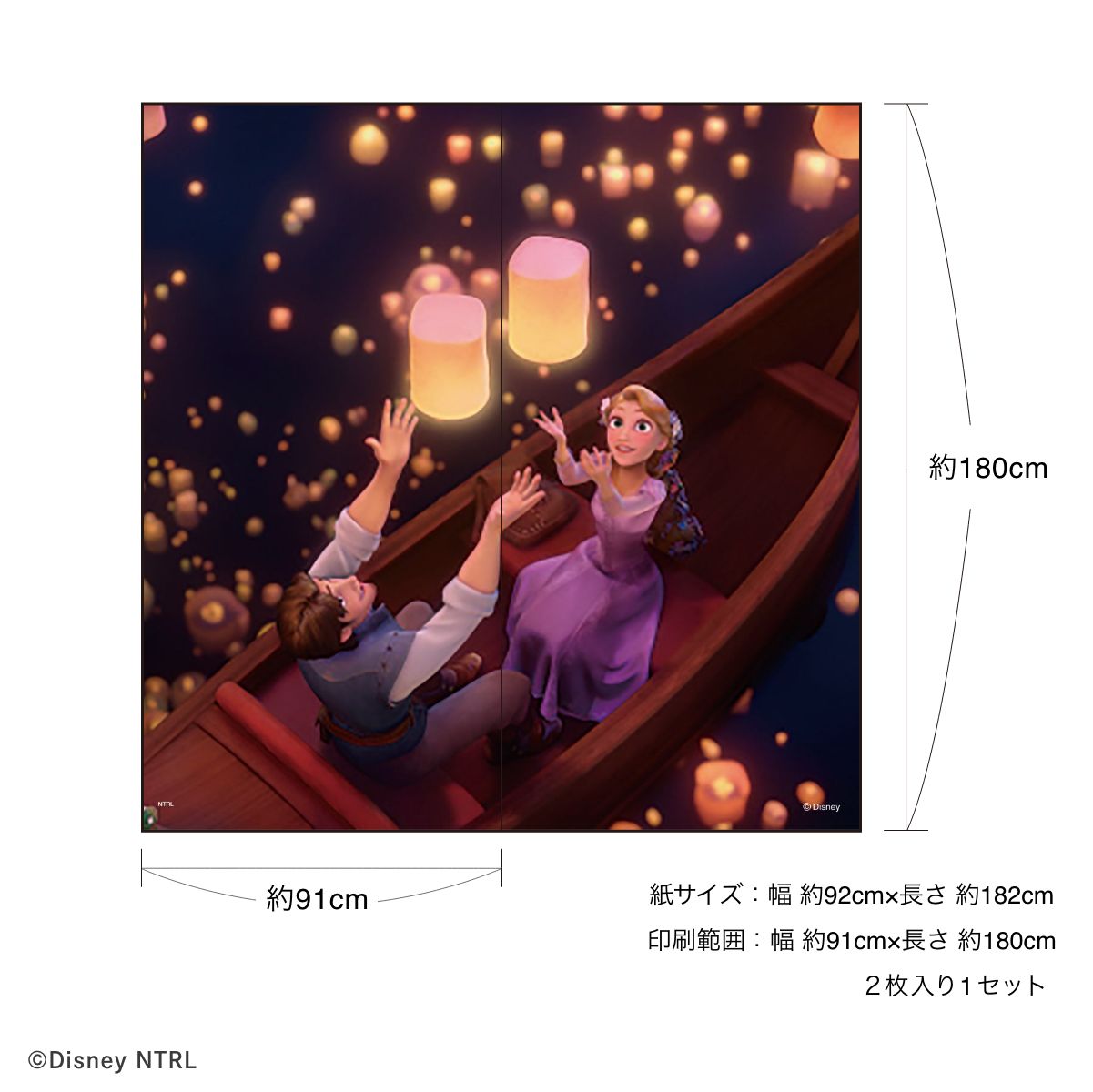 ディズニーキャラクター 障子紙 ディズニープリンセス 塔の上のラプンツェル  NTLP-018S のりで貼るタイプ 幅約92cm×長さ約182cm 2枚1組 アサヒペン
