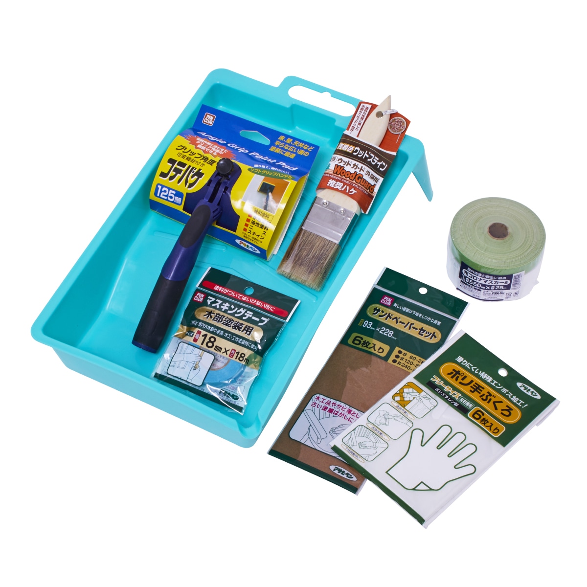 塗装用品セット 塗装道具 木部塗装 コテバケ7点セット 油性塗料用 ペイントセット 刷毛 ハケ 養生用品 油性ペンキ DIYセット 木材 木製品 家具 GKSP-7 アサヒペン