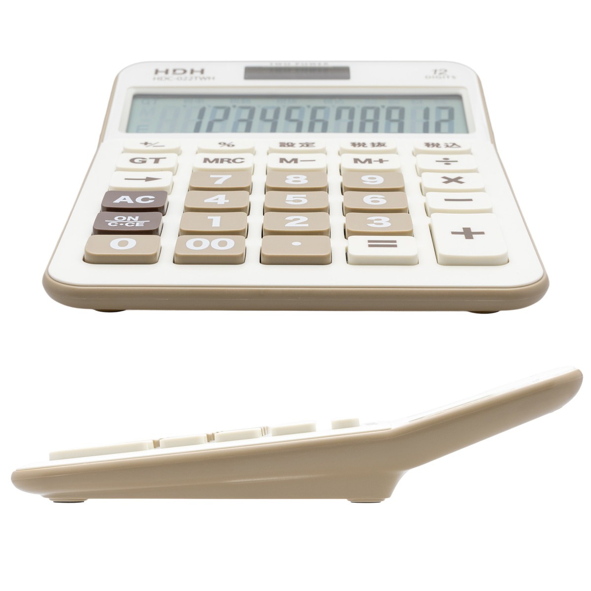 電卓 計算機 12桁 ホワイト 白 幅12.6×高さ17.5×奥行4.2cm 早打ち 税計算 ソーラー シンプル 使いやすい HDC-022TWH