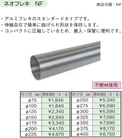 フカガワ スパイラルダクト ネオフレキ NF | 厨房フード・空調換気機,ダクト,スパイラルダクト | 株式会社旭日達
