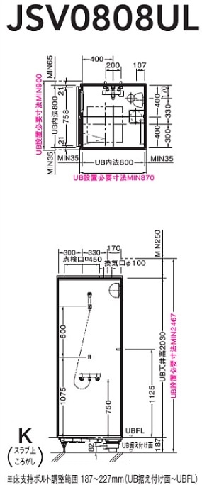 ユニットシャワー80×130cm TOTO シャワーボックス JSV0808ULW4BK セイラン シャワー室 シャワー