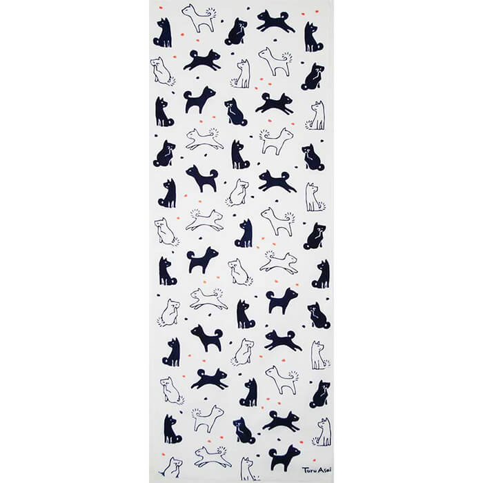 手ぬぐい 「桜と犬（紺）」