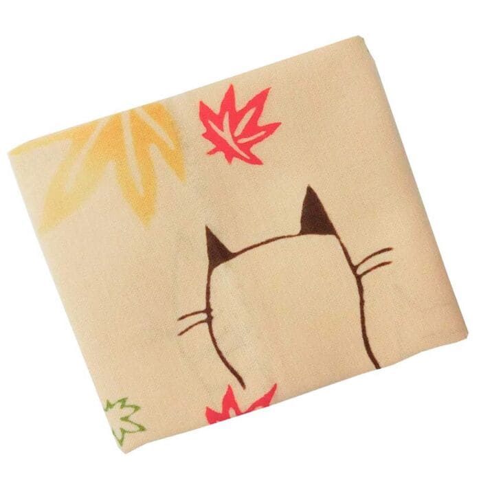 手ぬぐいハンカチ 「ネコ紅葉」