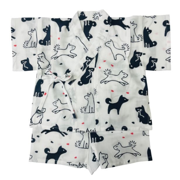 手ぬぐい赤ちゃん甚平「桜と犬(紺)」