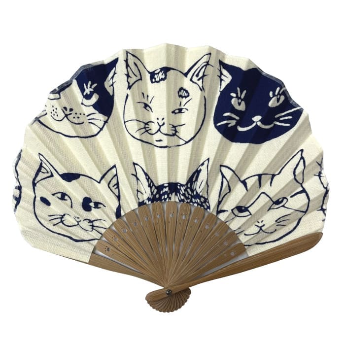 手ぬぐい扇子「猫いっぱい（黒猫）」