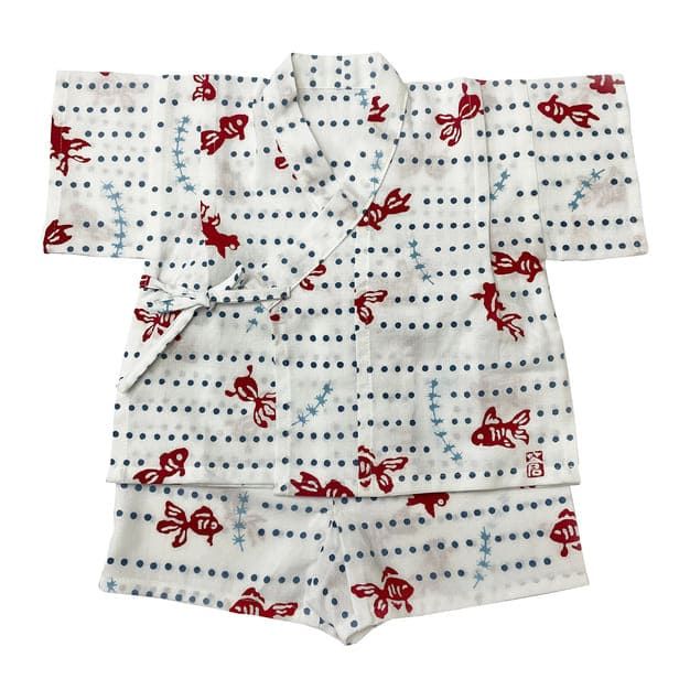 手ぬぐい赤ちゃん甚平「豆絞り金魚」