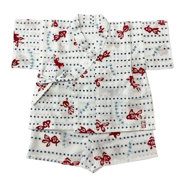 手ぬぐい赤ちゃん甚平「豆絞り金魚」