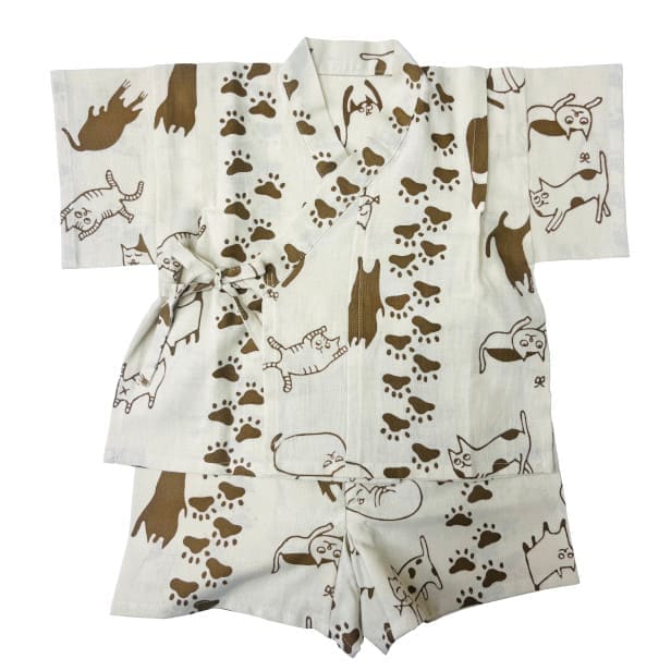 手ぬぐい赤ちゃん甚平「ネコと足あと」