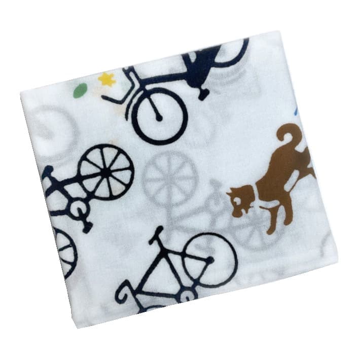 手ぬぐいハンカチ 「自転車で（柴犬あり）」