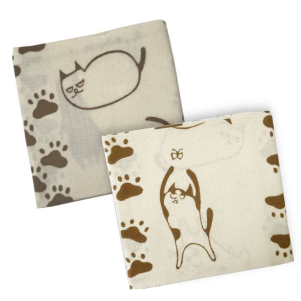 手ぬぐいハンカチ 「ネコと足あと(A)(B)」