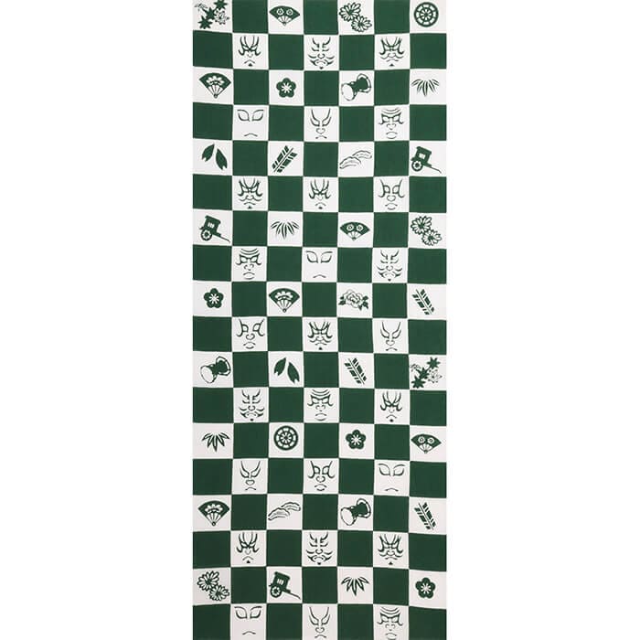 手ぬぐい「隈取市松（緑）」