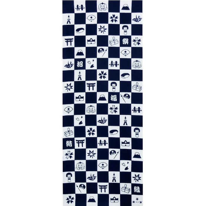 手ぬぐい「お土産市松(紺)」