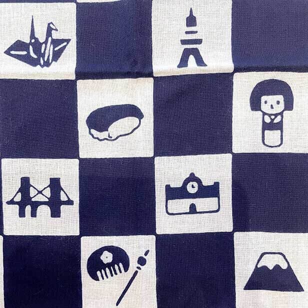 手ぬぐい「お土産市松(紺)」