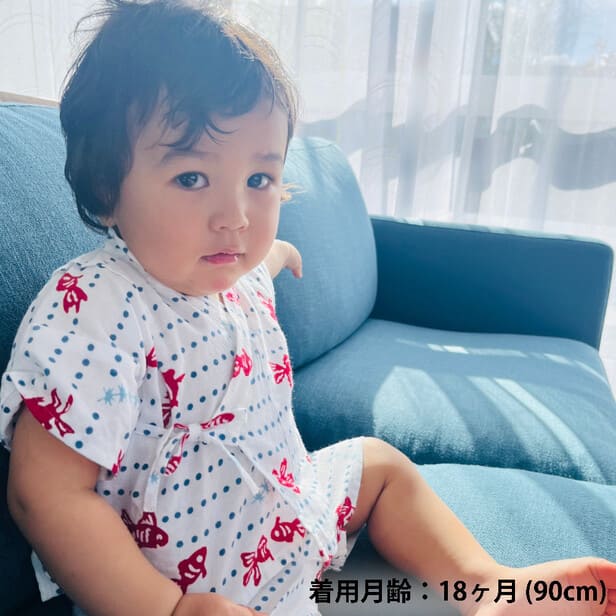 手ぬぐい赤ちゃん甚平「麻の葉（赤）」