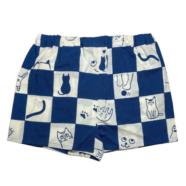 手ぬぐい赤ちゃん甚平「ネコ市松（青）」