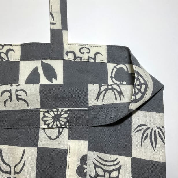 手ぬぐいエコバッグ「隈取市松(グレー)」