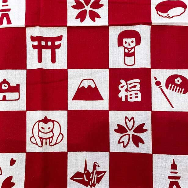 手ぬぐい「お土産市松(赤)」