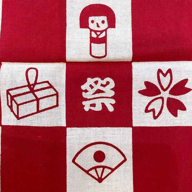 手ぬぐい「お土産市松(赤)」