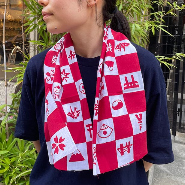 手ぬぐい「お土産市松(赤)」