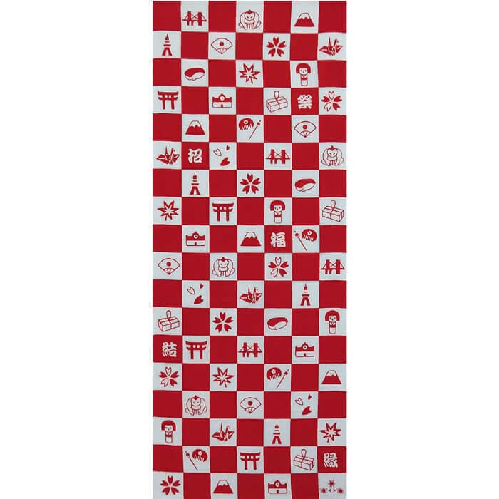 手ぬぐい「お土産市松(赤)」