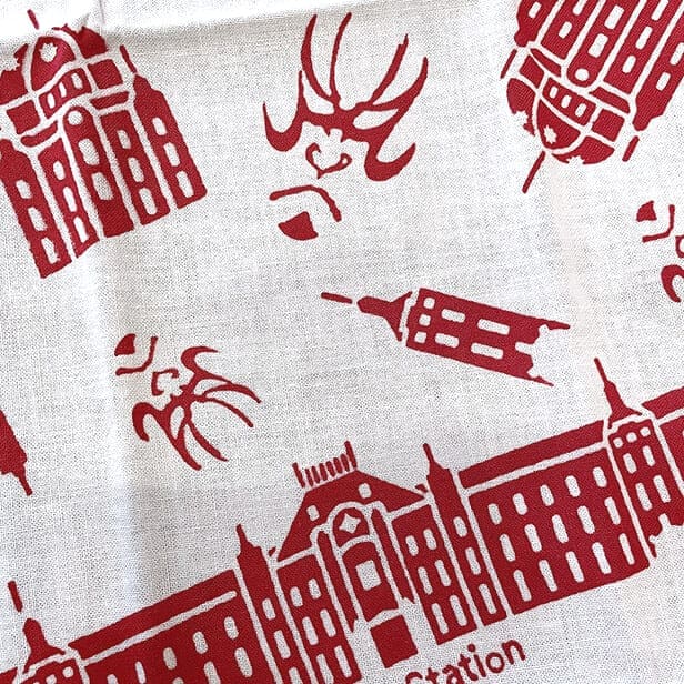 手ぬぐいハンカチ 「東京駅・隈取ちらし」