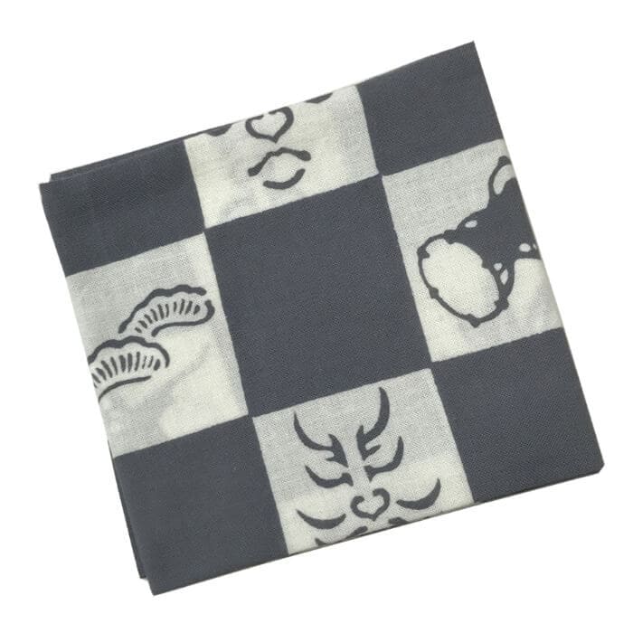 手ぬぐいハンカチ 「隈取市松(グレー)」