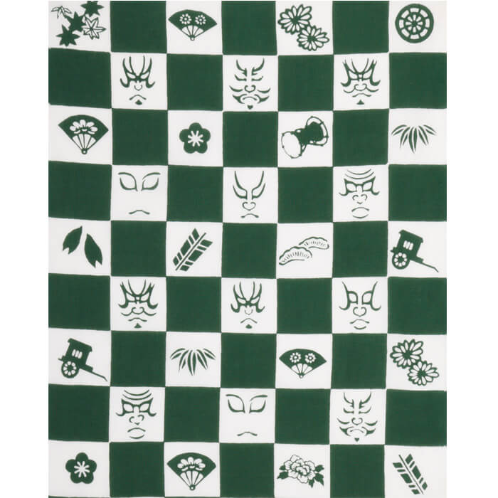手ぬぐいハンカチ 「隈取市松(緑)」