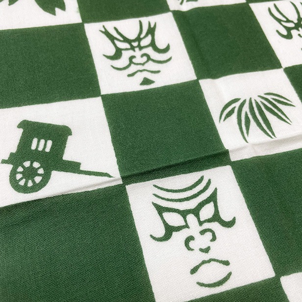 手ぬぐいハンカチ 「隈取市松(緑)」