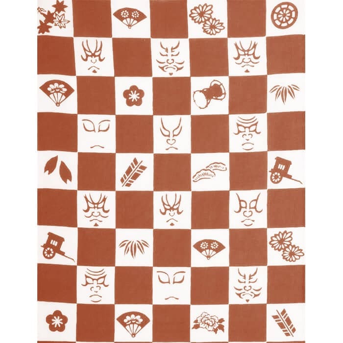 手ぬぐいハンカチ 「隈取市松(柿色)」