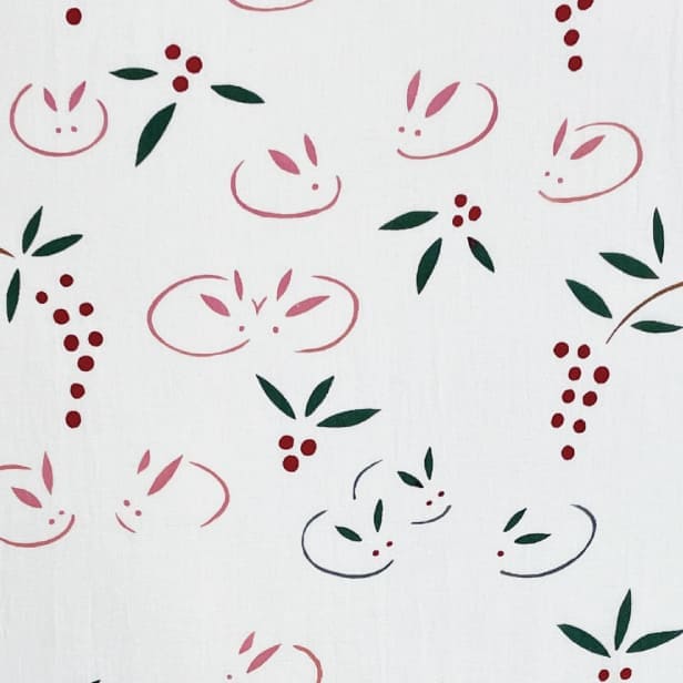 干支手ぬぐい 「南天に雪うさぎ」