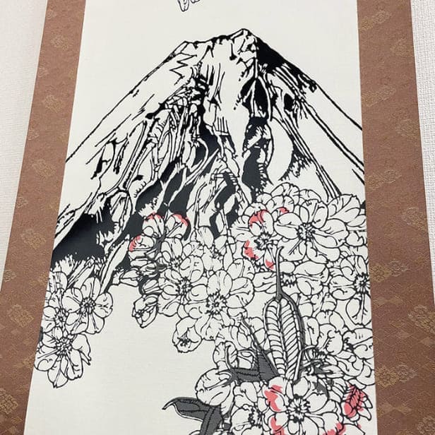 手ぬぐい掛け軸「桜と富士」