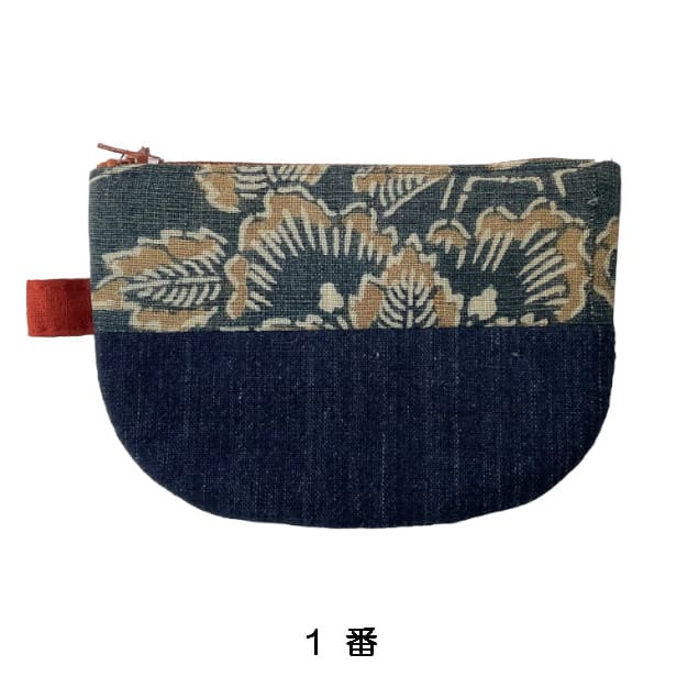【古布藍染め】 半月型ポーチ「中（アソート）」